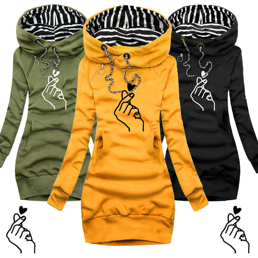 ✨ Women’s Hooded Knee-Length Dress – Casual Autumn Pullover Outfit