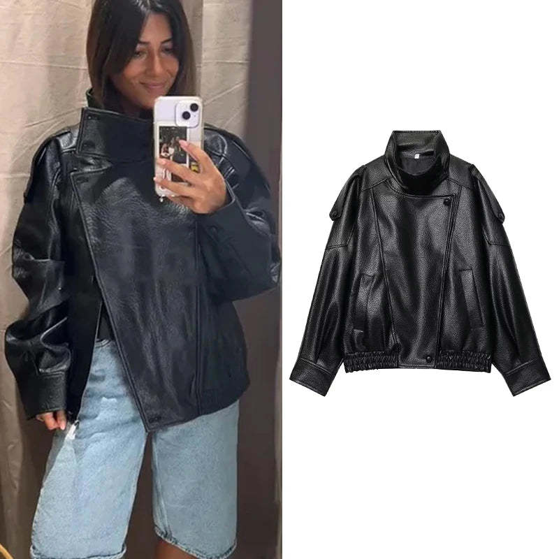 🖤 Faux Leather Zipper Jacket – Street Office Chic