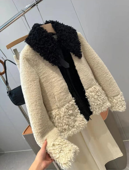 🧥 Women’s Fur Patchwork Jacket – Thick Winter Streetwear Coat