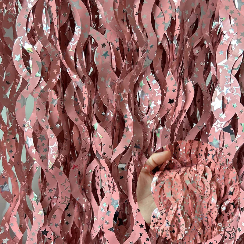 Metallic Tinsel Foil Fringe Curtain with Star