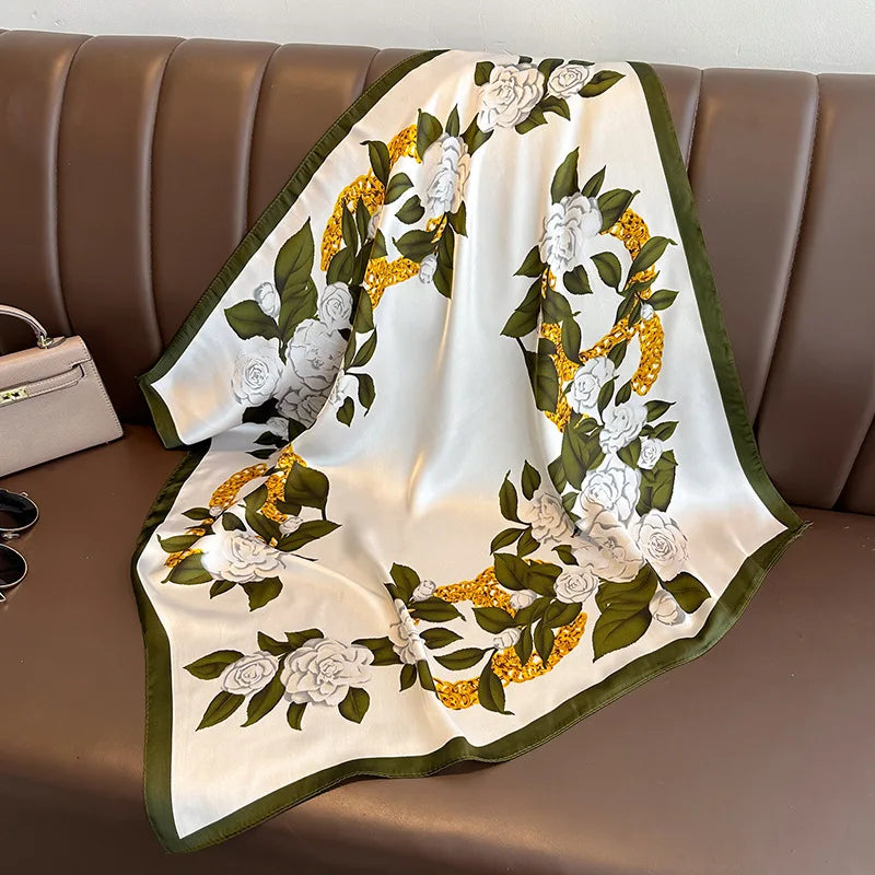 Women’s Luxury Cat Print Silk Square Scarf (70cm)