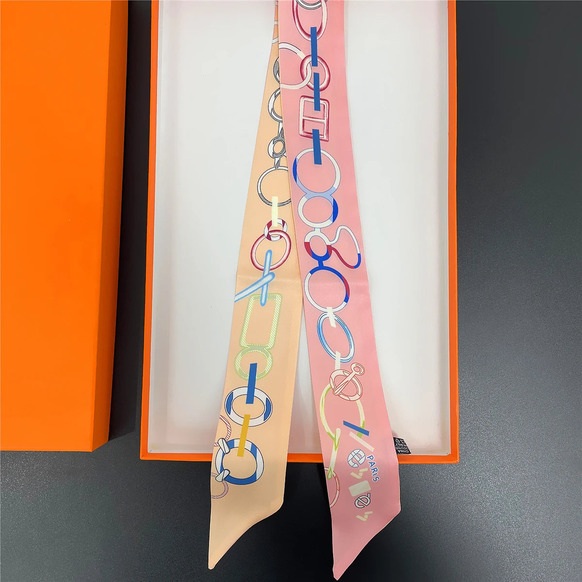 🧣 Glomexia Printed Silk Hair Scarf – Elegant Slim Fashion Wrap ✨