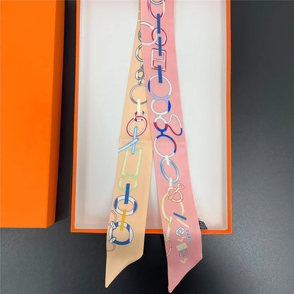 🧣 Glomexia Printed Silk Hair Scarf – Elegant Slim Fashion Wrap ✨