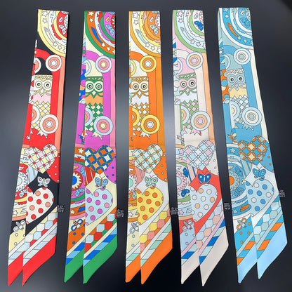 🧣 Glomexia Printed Silk Hair Scarf – Elegant Slim Fashion Wrap ✨