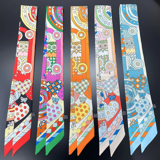 🧣 Glomexia Printed Silk Hair Scarf – Elegant Slim Fashion Wrap ✨