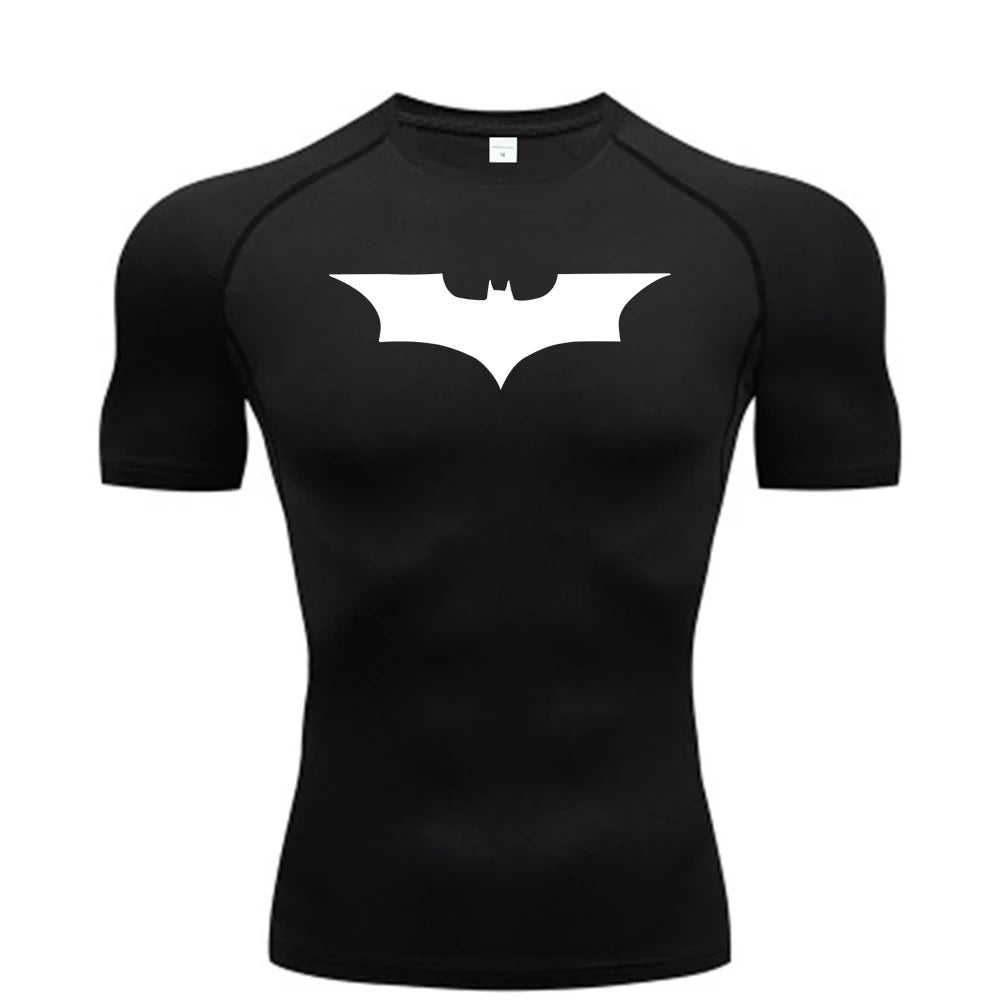 🦇💪 Men’s Bat Print Compression Tee | Gym Fit 🏃‍♂️