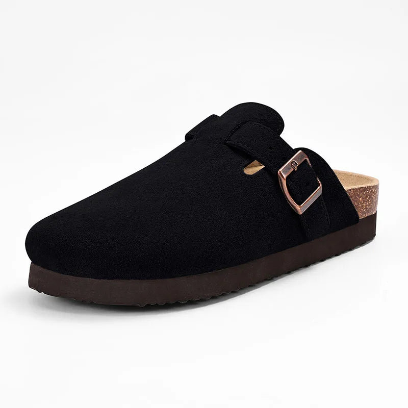 Women Suede Cork Mules 👡 | Arch Support Buckle Clogs