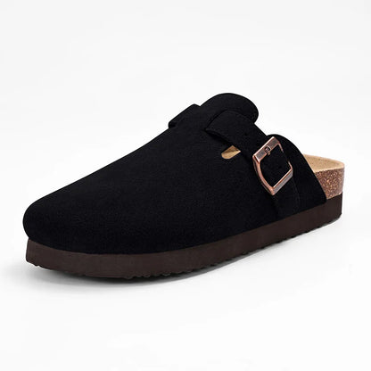 Women Suede Cork Mules 👡 | Arch Support Buckle Clogs