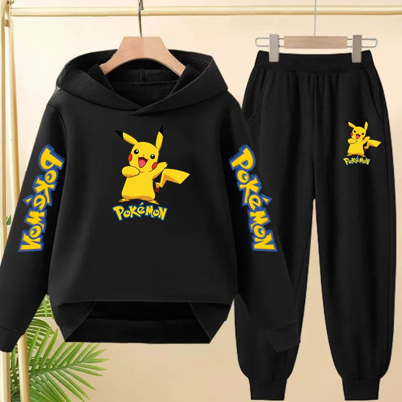 Kids Velvet Hooded Outfit Set – Warm Printed Jacket & Pants