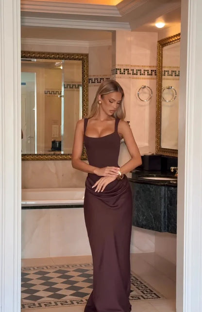 Glomexia Pleated Sling Dress ✨ | Square Neck Party Gown