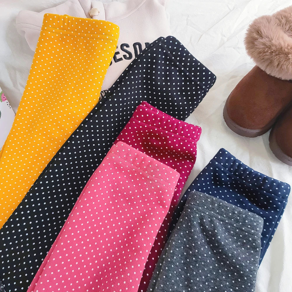 Girls Fleece Dot Print Winter Leggings