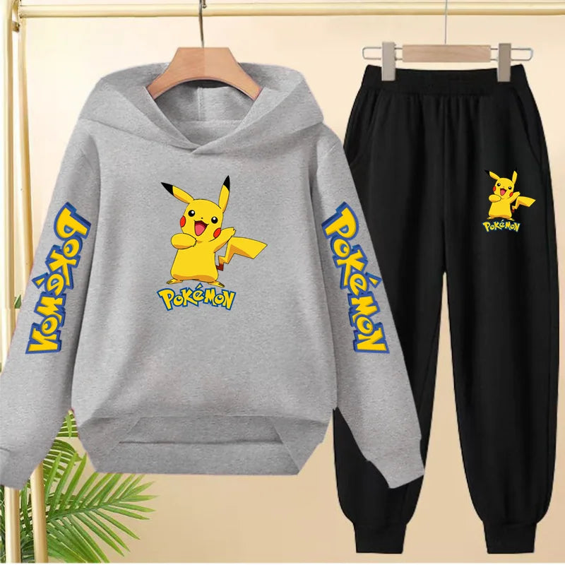 Kids Velvet Hooded Outfit Set – Warm Printed Jacket & Pants
