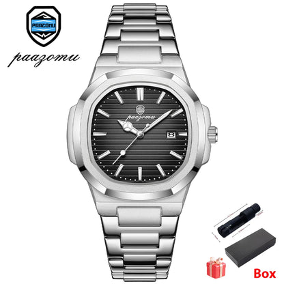 Men’s Square Quartz Watch – Stainless Steel Waterproof Wristwatch