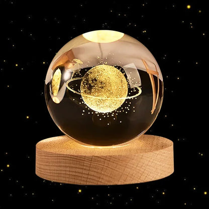 6cm 3D Crystal Ball Planet Earth with Wooden Base