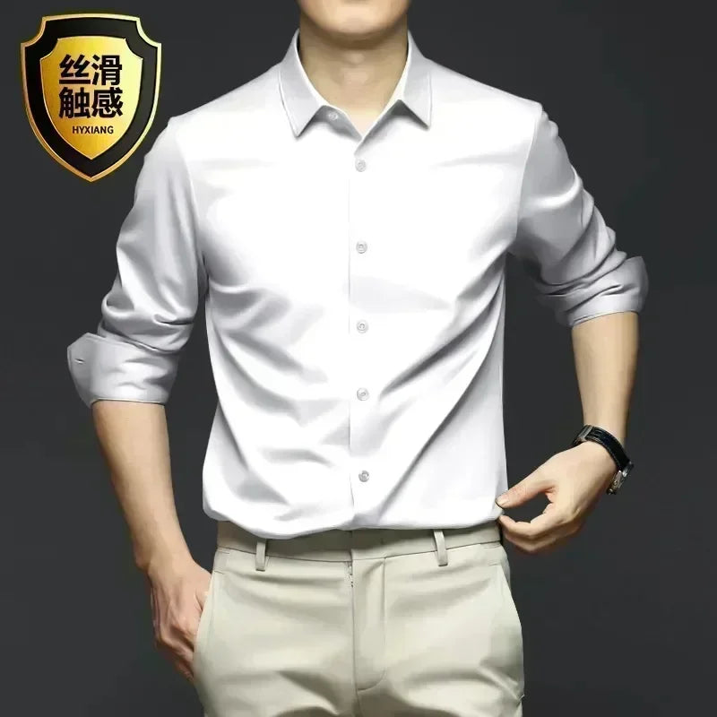 Men’s Luxury Ice Silk Wrinkle-Resistant White Shirt