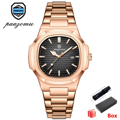 Men’s Square Quartz Watch – Stainless Steel Waterproof Wristwatch