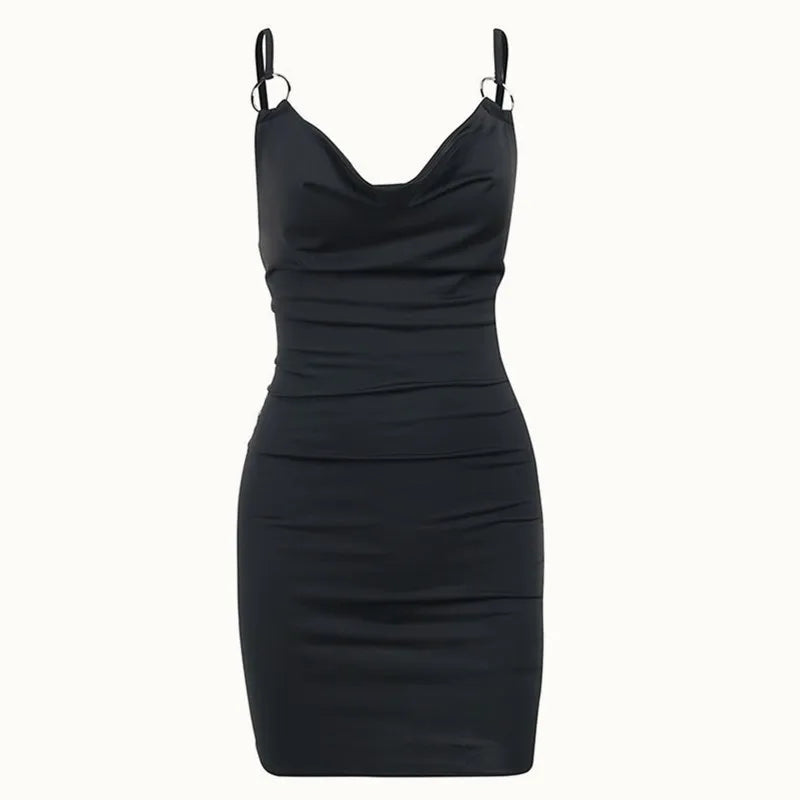🔥 Y2K V-Neck Sling Bodycon Dress – Ring Buckle Wrap Hip Outfit