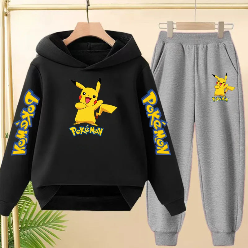 Kids Velvet Hooded Outfit Set – Warm Printed Jacket & Pants