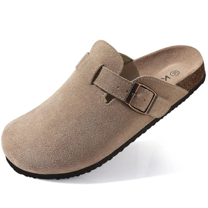Women Suede Cork Mules 👡 | Arch Support Buckle Clogs