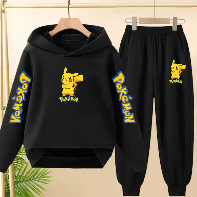 Kids Velvet Hooded Outfit Set – Warm Printed Jacket & Pants