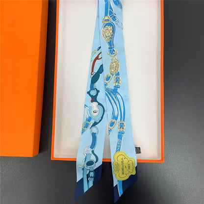 🧣 Glomexia Printed Silk Hair Scarf – Elegant Slim Fashion Wrap ✨