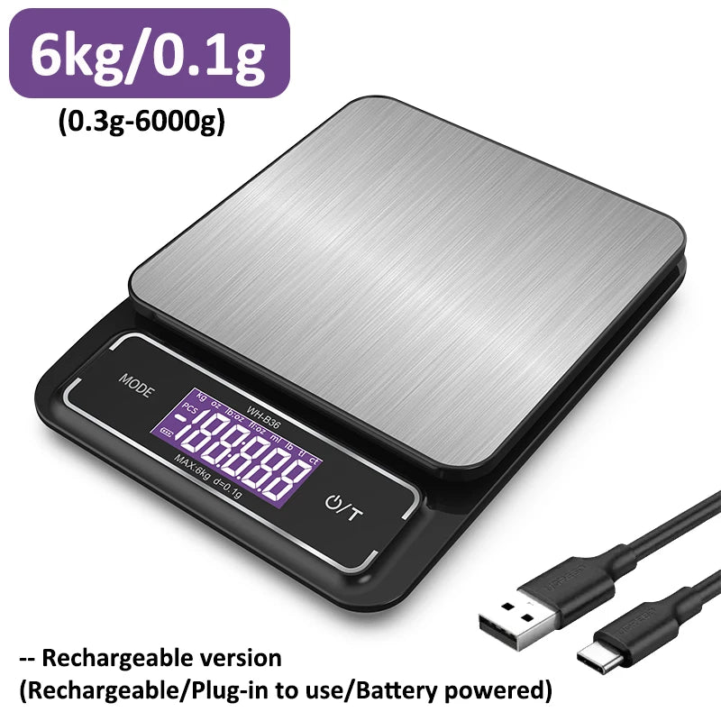 Waterproof Digital Kitchen Scale 6kg/10kg – Stainless Steel LCD Food Weighing Scale