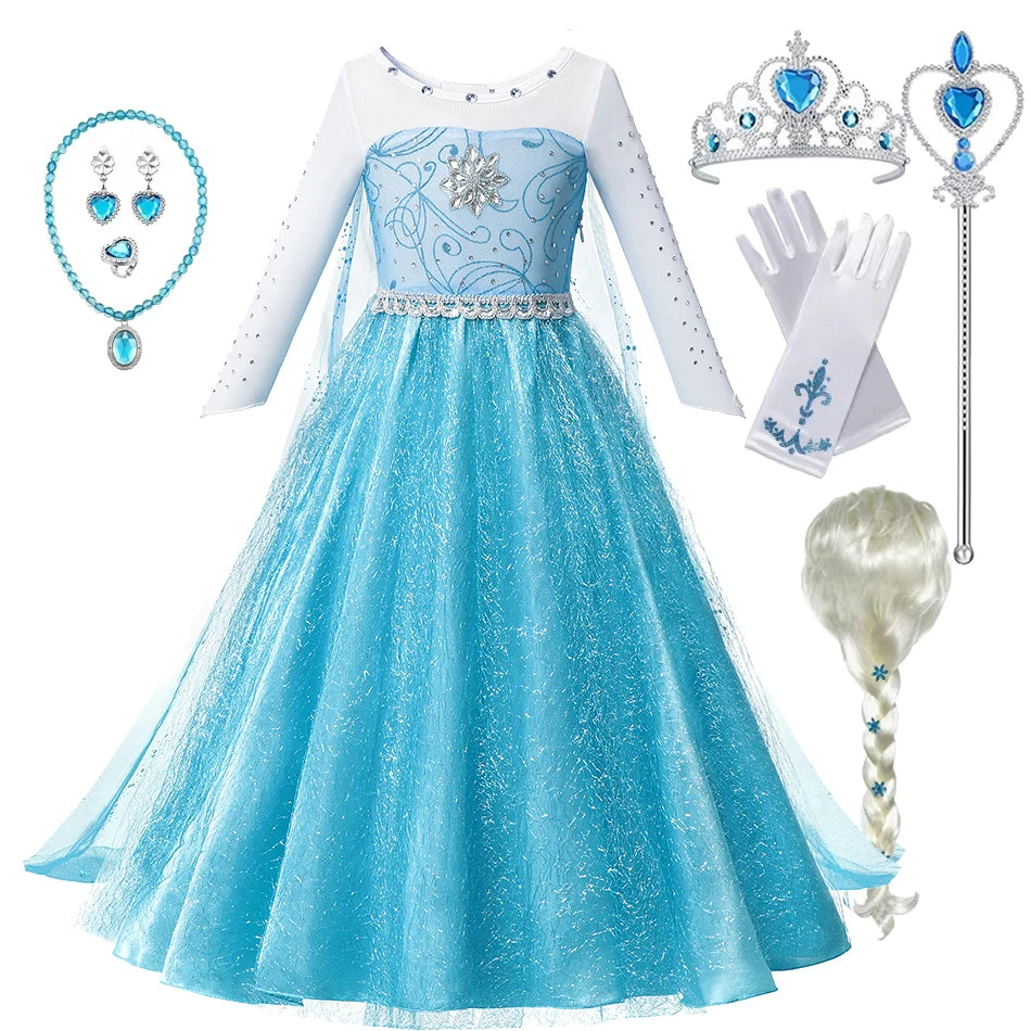Summer Fancy Queen Elsa & Anna Princess Dress for Girls | Toddler Halloween Cosplay Party Costume Dress for 2-10 Years