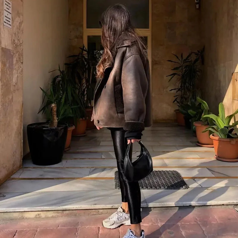 Women’s Faux Leather Plush Jacket 🖤 | Winter Warm Coat