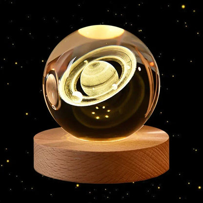 6cm 3D Crystal Ball Planet Earth with Wooden Base