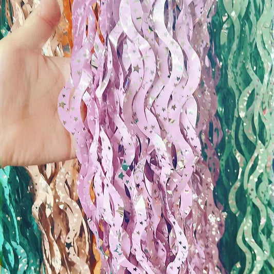 Metallic Tinsel Foil Fringe Curtain with Star