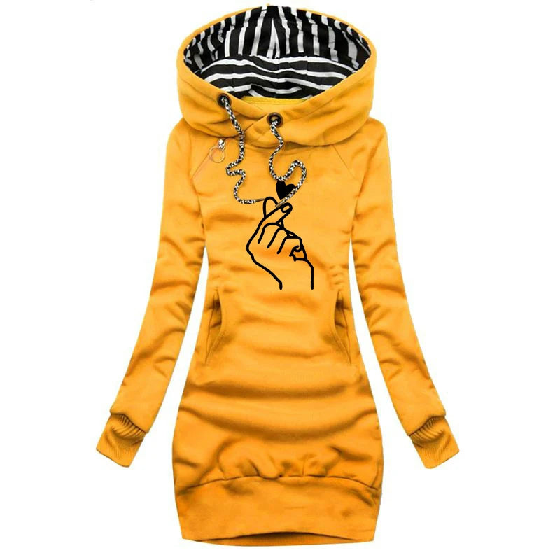 ✨ Women’s Hooded Knee-Length Dress – Casual Autumn Pullover Outfit