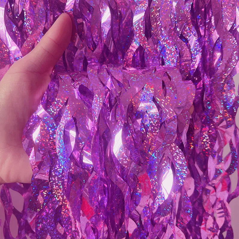Metallic Tinsel Foil Fringe Curtain with Star