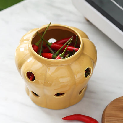 🧄 Creative Ceramic Garlic Storage Jar – Ventilated Kitchen Organizer