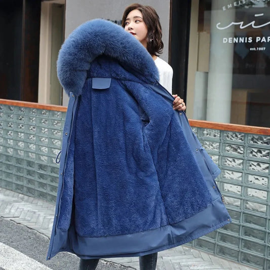 🧥 Women’s Winter Parka Coat – Long Hooded Fur Collar Jacket (6XL)