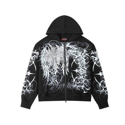 Vintage Skull Zip-Up Hoodie – Y2K Streetwear Sweatshirt for Men