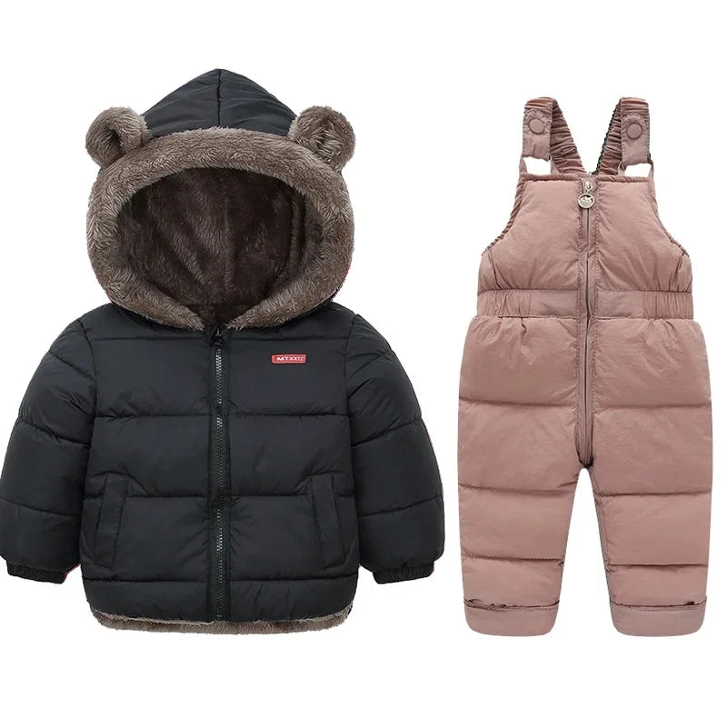 Kids Winter Fleece Outfit Set – Warm Hooded Jacket & Padded Pants (2-Piece)