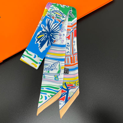 🧣 Glomexia Printed Silk Hair Scarf – Elegant Slim Fashion Wrap ✨