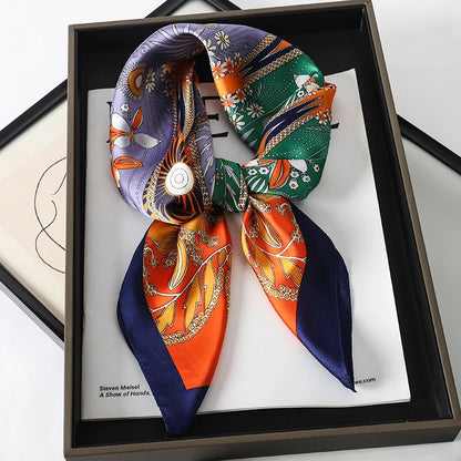 Women’s Luxury Cat Print Silk Square Scarf (70cm)
