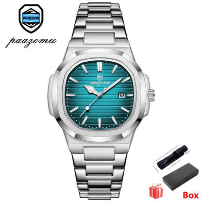 Men’s Square Quartz Watch – Stainless Steel Waterproof Wristwatch
