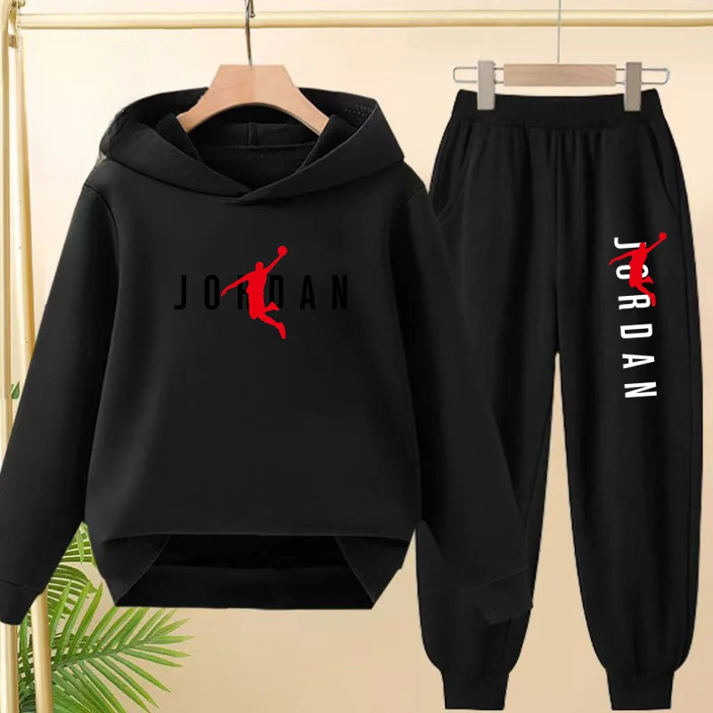 Glomexia Kids Black Hoodie Set – Trendy Sports Outfit