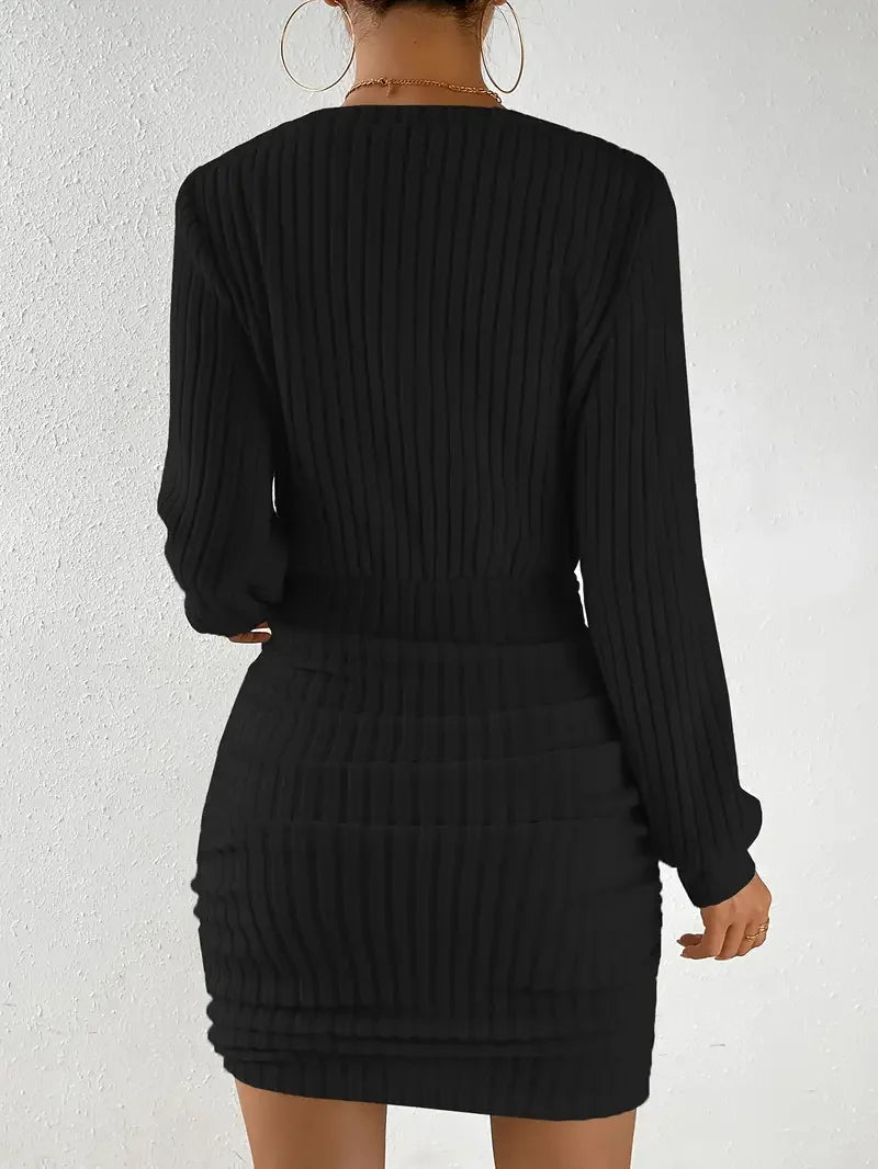 Women’s V-Neck Bodycon Dress – Long Sleeve Pencil Party Outfit