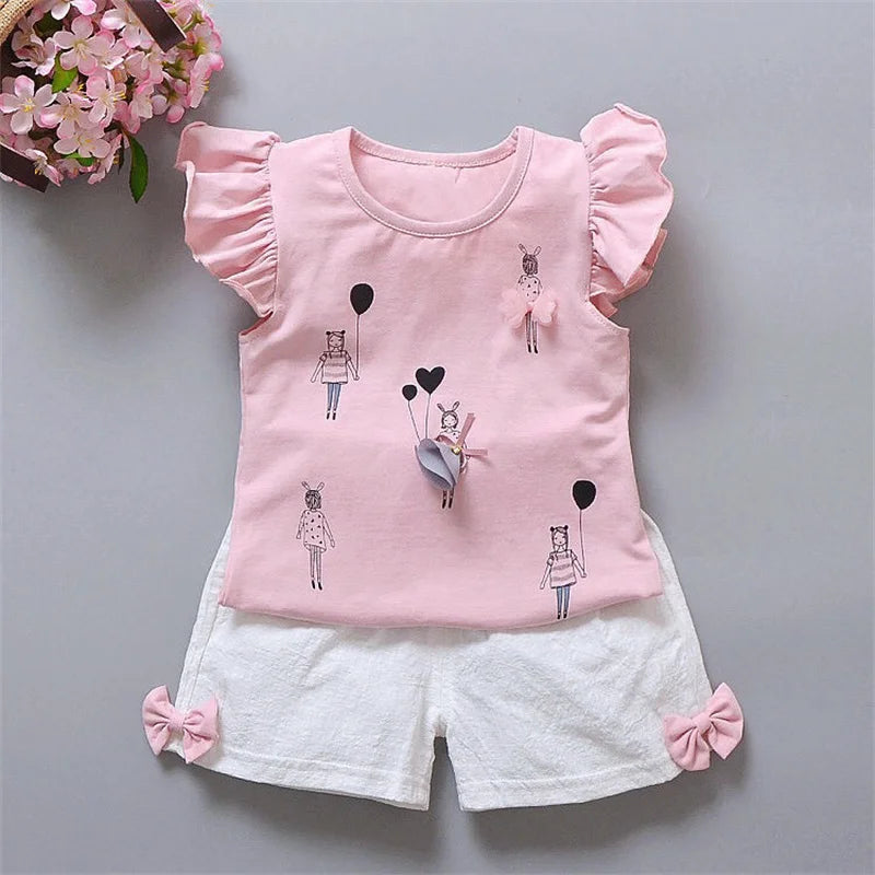 Girls Summer Ruffle T-Shirt & Pants 2-Piece Set
