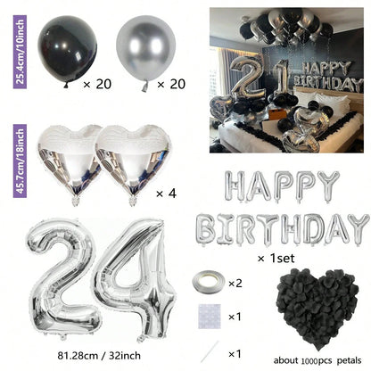 Black & Silver Birthday Balloon Decoration Set – 1050pcs Party Kit