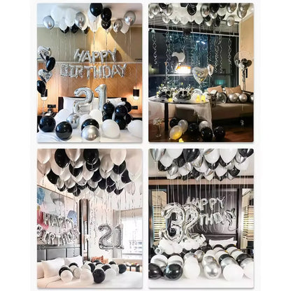 Black & White Balloon Decoration Set with Silver Banner (30/54pcs)