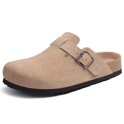 Women Suede Cork Mules 👡 | Arch Support Buckle Clogs