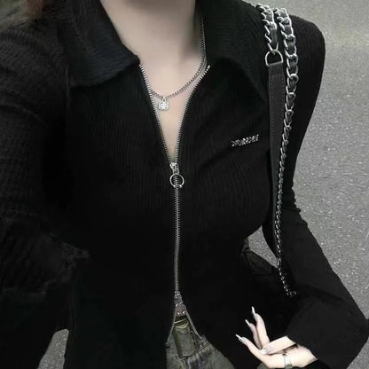 🖤 Y2K Slim Fit Zipper Crop Top ✨