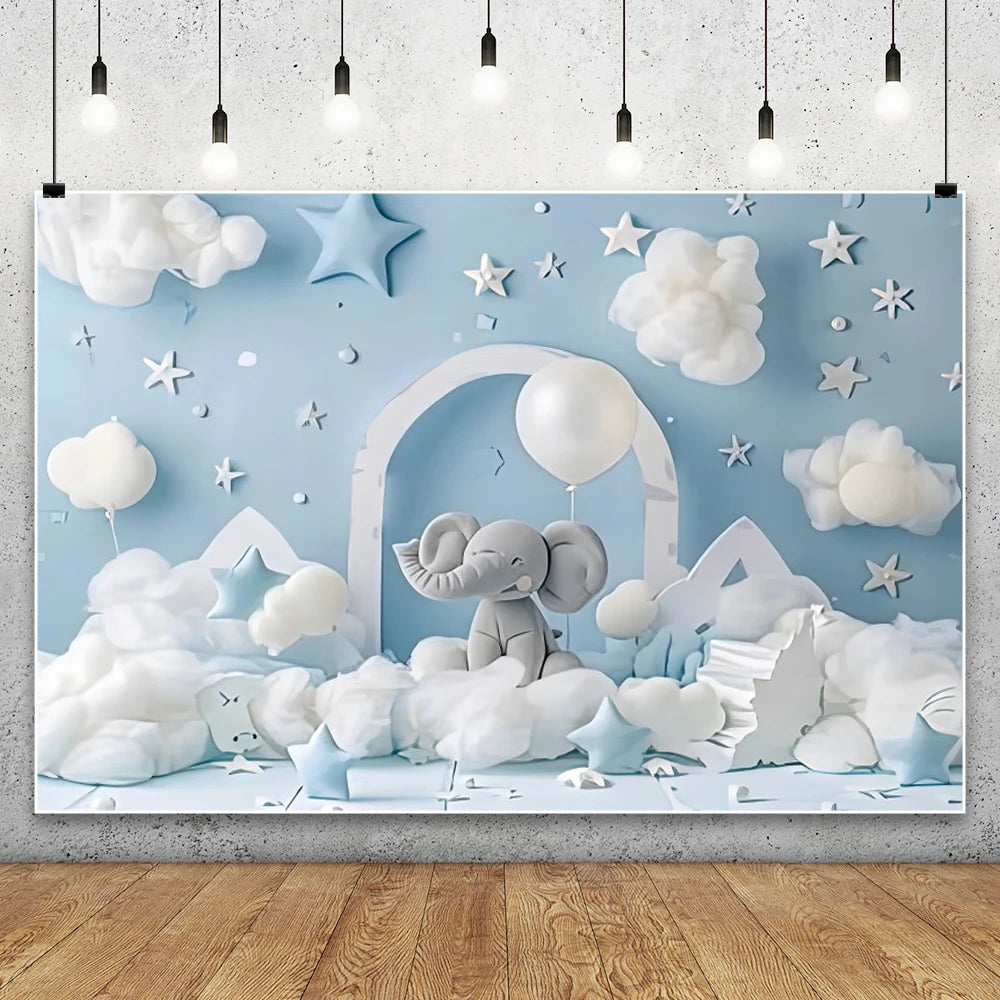 Blue Starry Sky Baby Shower & Birthday Backdrop | Cloud & Moon Party Photo Background