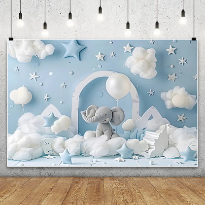 Blue Starry Sky Baby Shower & Birthday Backdrop | Cloud & Moon Party Photo Background