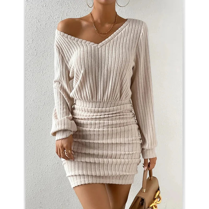 Women’s V-Neck Bodycon Dress – Long Sleeve Pencil Party Outfit