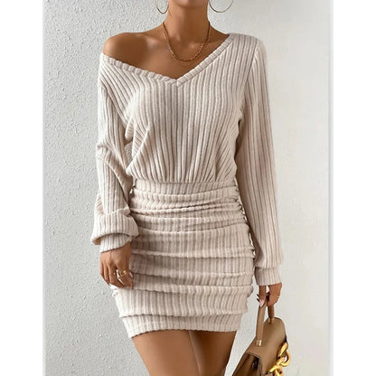 Women’s V-Neck Bodycon Dress – Long Sleeve Pencil Party Outfit
